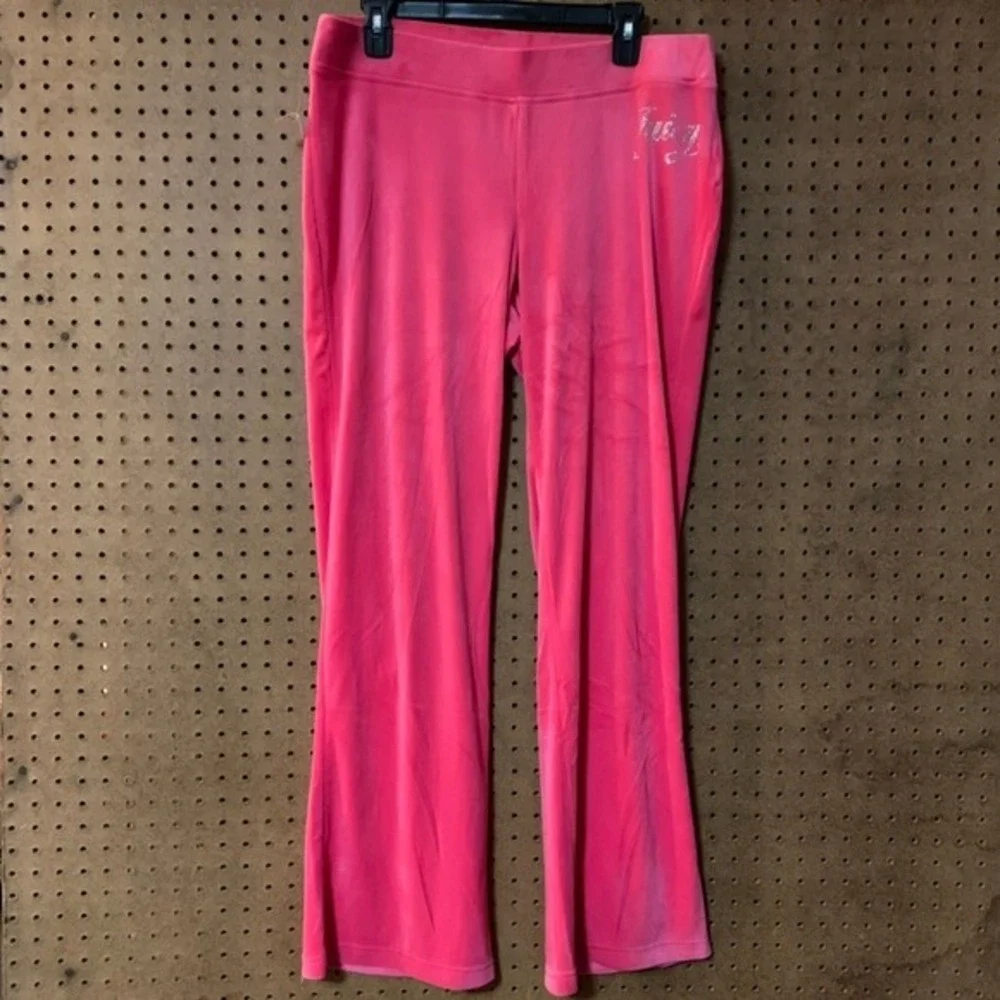 Juicy Couture Pink Velour Tracksuit Hoodie Pants Set Rhinestone‎ Logo Large Y2K